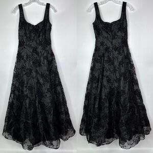 Vintage Gunne Sax Jessica McClintock Black Floral Velvet Size 7/8